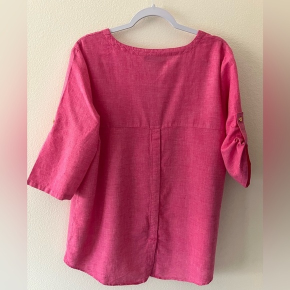 Ellen Tracy Linen Cotton Blend Pink 3/4 Sleeve Qtr Zip Pull On Top XL - Picture 4 of 8